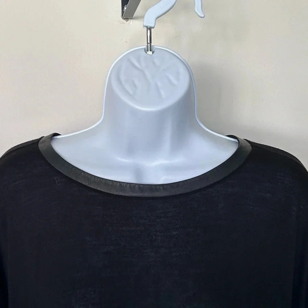 Enza Costa black boxy top lamb leather trim long sleeve Size M - Picture 4 of 8
